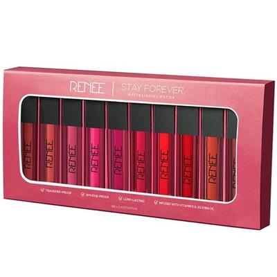 RENEE Stay Forever Matte Liquid Lipstick Combo – wischfest, wischfest, langanhaltend, mit Vitamin E und Jojobaöl angereichert | Reisepackung mit 10 Stück