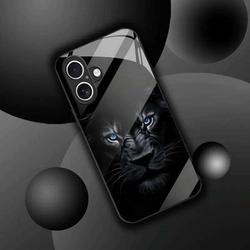Lion eye pattern glass phone case for iPhone 17 16 15 14 13 12 11pro plus max shockproof and anti drop back cover