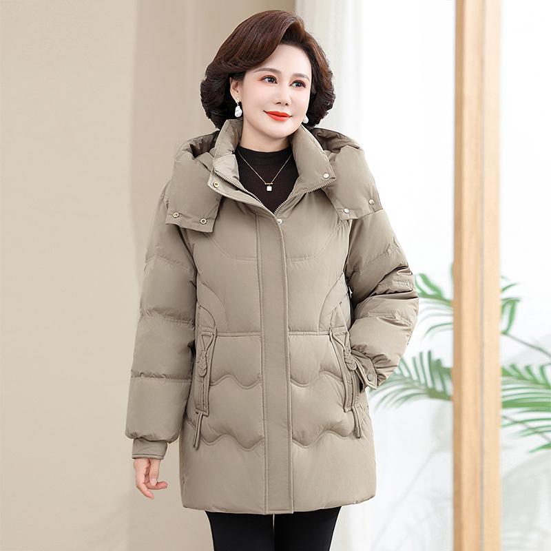 2024 Women's Genuine Mid-Length Thick Down Jacket for Middle-Aged & Elderly