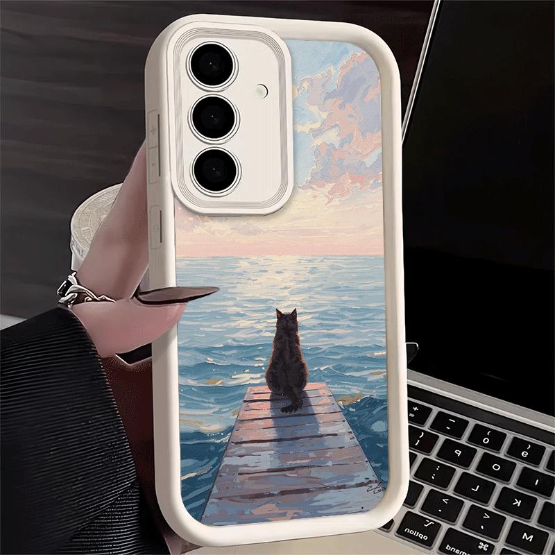 Phone Case for Samsung Galaxy A17 A16 A15 A14 A13 Black Cat Aesthetic Pattern A56 A36 A26 A55 A35 A25 A54 A34 A24 A53 A33 A23 A0