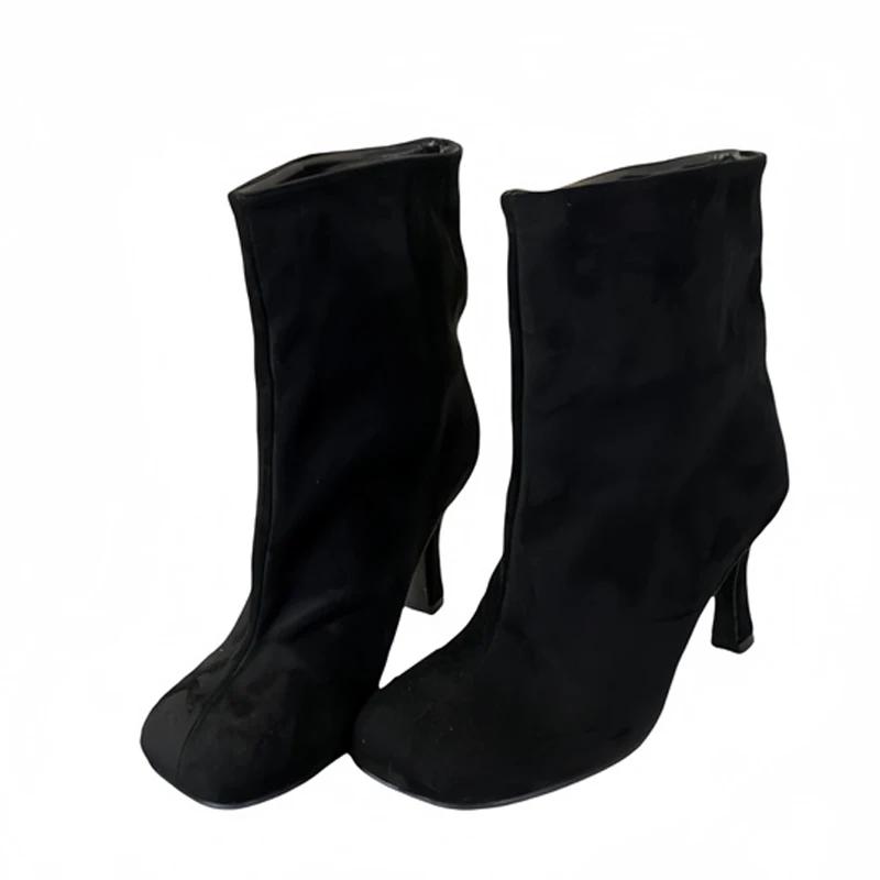 

Autumn Winter Square Toe Ankle Boots for Women Low Thin High Heels Female Party Dress Modern Short Shoes De Mujer 40
