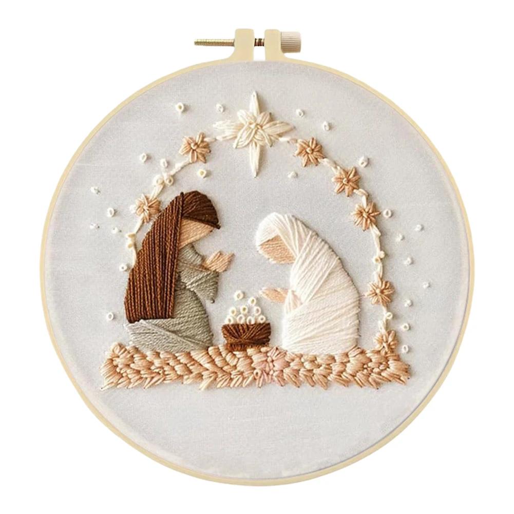 Halloween Stamped Cross Stitch Embroidery Kits with Hoop Cloth Color Thread for Beginners DIY Arts Ornament Cross Stitch Sets