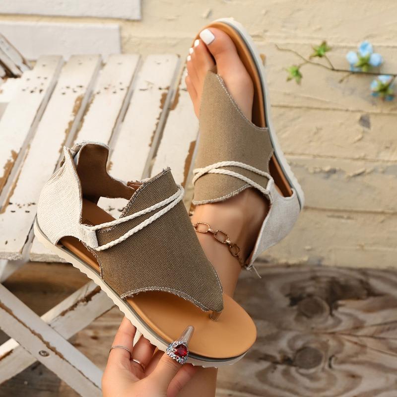 2025Women Summer Retro Bohemian Sandals Casual Beach T-Strap Roman Open-Toe Sandals