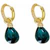 Luxury Temperament Sparkly Micro-inlay Zircon Blue Teardrop-shaped Crystal Pendant Hoop Earrings for Women Bride Wedding Jewelry