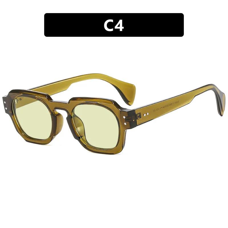 New Square Sunglasses Women Fashion Clear Ocean Lens Eyewear UV400 Vintage Brand Designer Men Rivets Punk Glasses