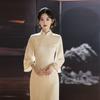 Gelber invertierter langärmeliger nationaler Stil neuer chinesischer Stil Suzhou langärmeliger Herbst-Cheongsam verbessert jung 1011 neue Damen Frühling und Herbst