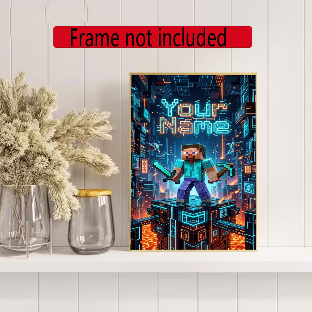 Minecraft Personalized Name Diamond Paintings Mosaic Wall Round Diamond Art Painting Kits Embroidery Crystal Accessories Frameless