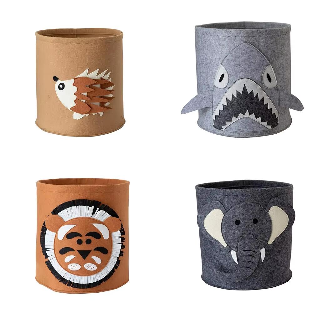 Toy Storage Bucket Animal Decor Cartoon Baby Felt Storage Bucket For Play Room Toy Organizer Washable Dirty Clothes Bucket