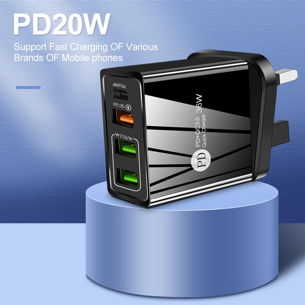 36W PD Quick C-harger F-ast Chargring Adapter with 3 USB Chargeing Port Travel C-hargers Portable