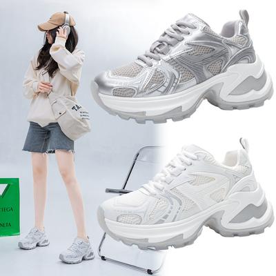 Su Yinyin Trendy Internet Celebrity 2025 New Silver Dad Shoes Women's Heightened Platform Running Casual Sports Shoes Light Tide