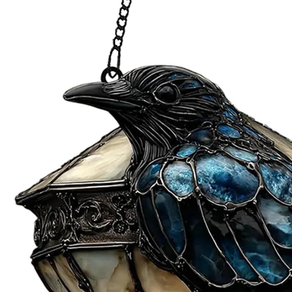 Halloween Crow Lantern Suncatcher Decoration Acrylic 2D Flat Window Hanging Decoration Raven Hanging Ornament Halloween Decor