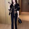 Spring and Autumn Loose Slim Contrasting Women's Thin Jacket Top Polo Collar Splicing Fashionable Age-reducing Jacket
