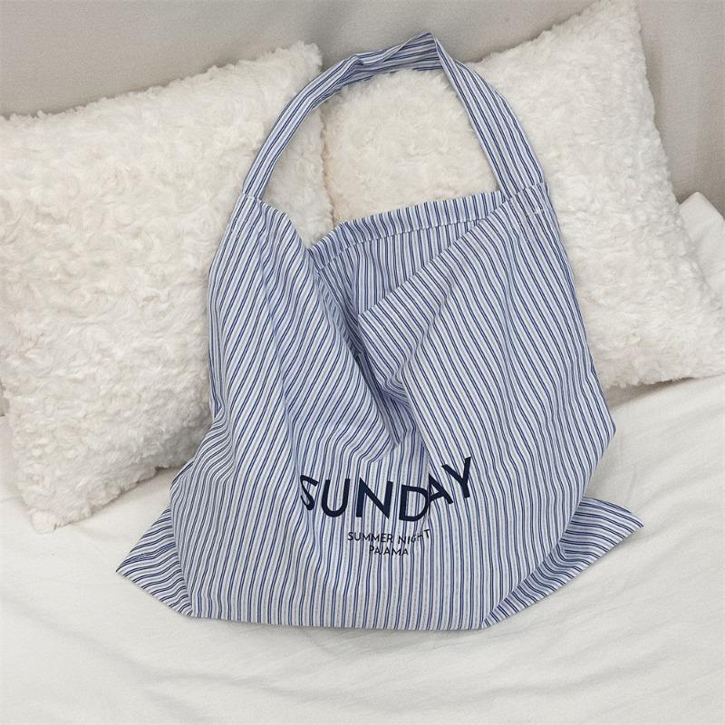 

7 Summer Letter Blue and White Striped Canvas Bag Casual Lazy Wind Large Capacity Shoulder Crossbody Underarm Bag