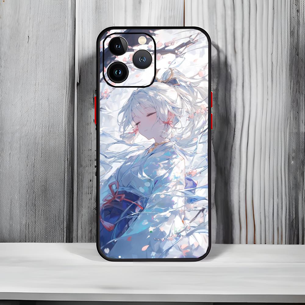Elegant Genshin Impact K-Kamisato Ayaka Phone Case Black Matte Thin Phone Case For iPhone17 16 15 14 13 ProMax