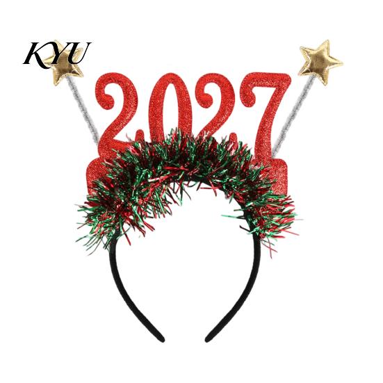 Festive Headwear Hair Hoop, Non-Slip Headband with Adjustable 2027 Digital Star And Number Design, Parent-child Holiday Accessory for Christmas