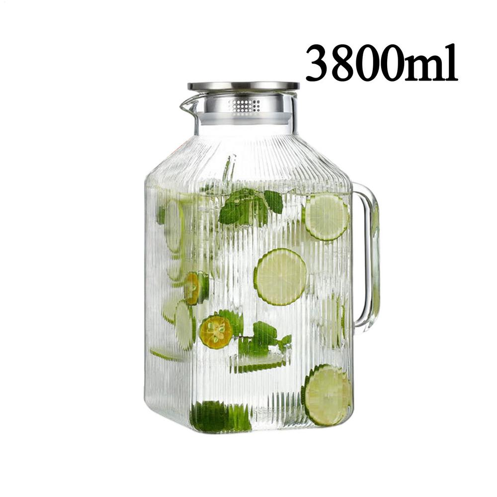 

Glass Pitcher With Lid Heat-Resistant 3.8L Large Glass Drink Pitcher Tea Jugs For Juice Iced Tea Homemade Beverage Coffee Fridge чистий