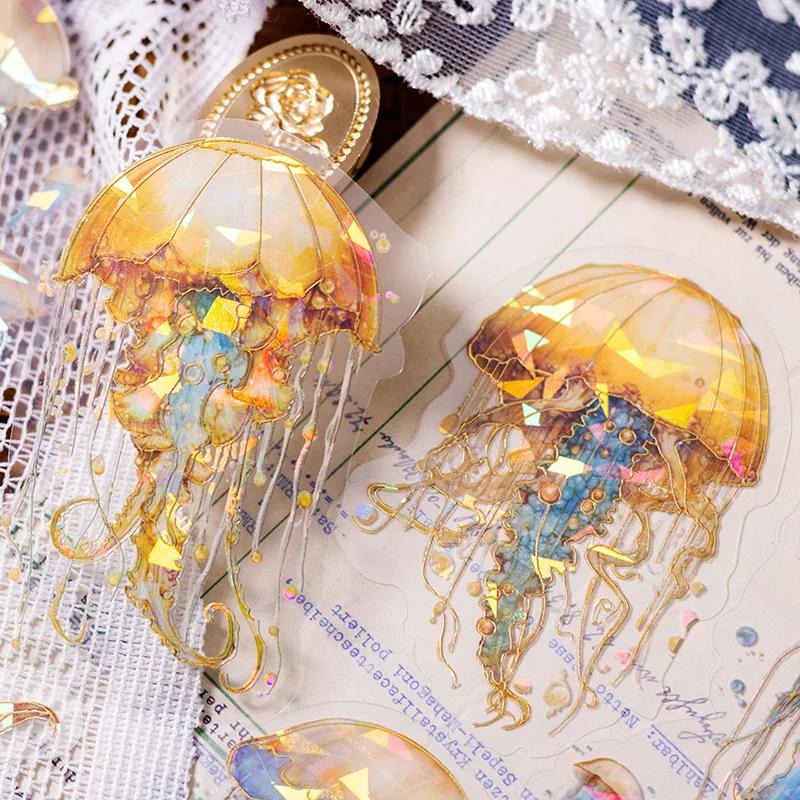 20 Pcs Laser Sticker Package Jellyfish Series Dreamlike Watercolor Jellyfish Ocean Hand Tent DIY Decorative Collage Material