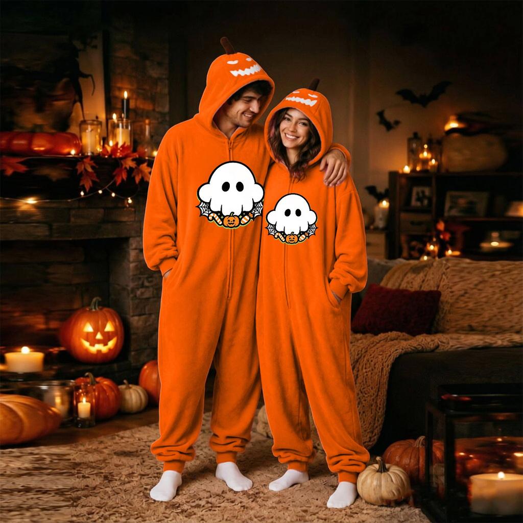 Couples Halloween Matching Flannel Jumpsuit Costume for Men and Women