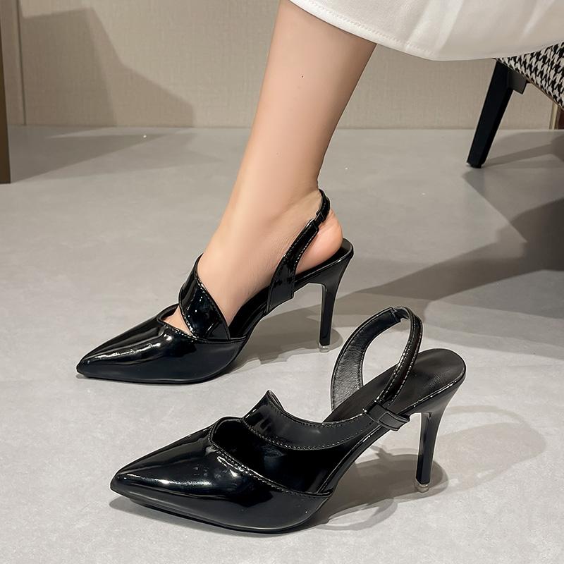 Sexy Sandals, Large-sized Patent Leather Pointed-toe Elegant Stilettos, 2025 Summer New Style Party and Party Women's Shoes