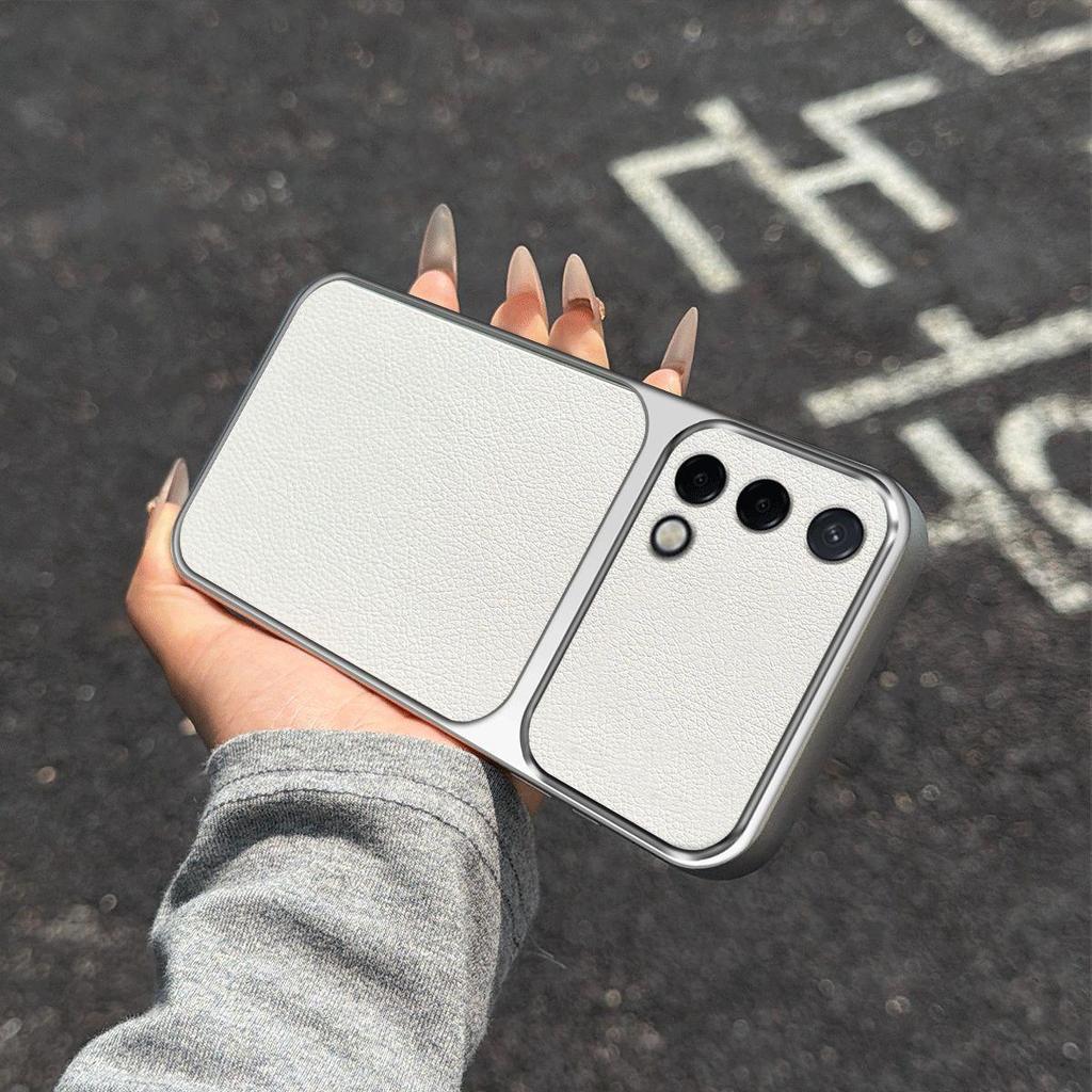 Electroplated Bumper Leather Case for OPPO A95 4G A74 5G A54 Full Big Window Camera Protector Cover