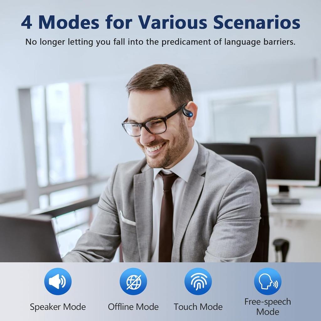 AI Translation Earbuds 3-in-1 Translator Earphones 164 Languages & Accents Audifonos Traductores Open Ear Wireless Headphones Fit iOS & Android