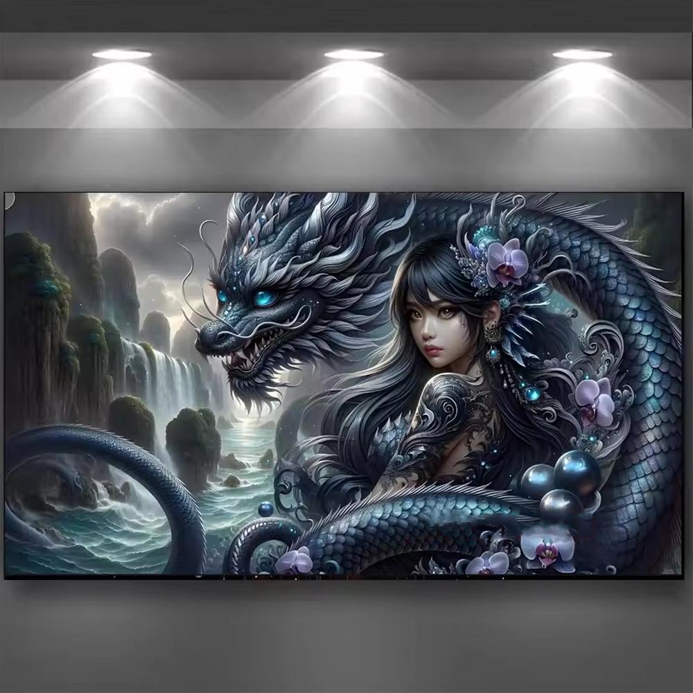 Large Size Mosaic DIY Full Diamond Painting Kits Art Fantasy Girl and Dragon Embroidery Cross Stitch Rhinestones