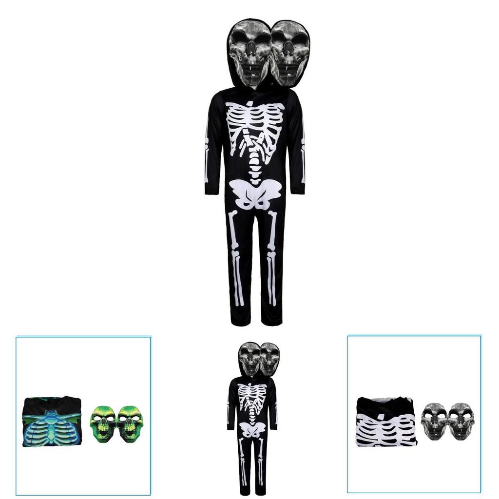 Halloween Doubleheaded Skull Cosplay Costume For Kids Kids Stage Performance Horror Makeup Outfit