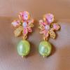 Monet garden oil painting style love flower pearl earrings fashion temperament stud earrings French sweet small fresh earrings
