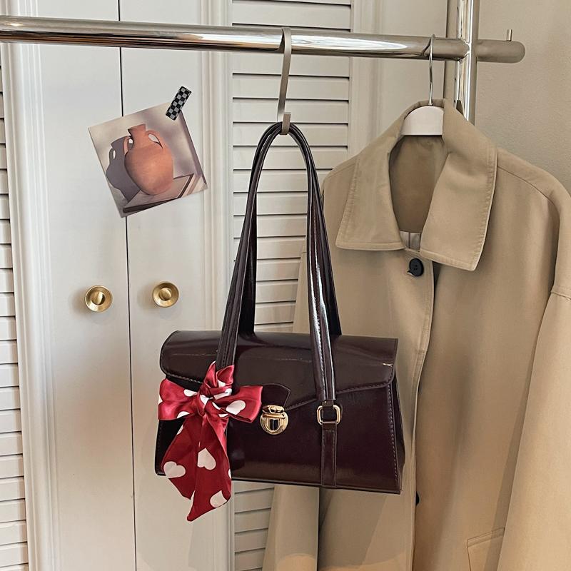 Fashion Ribbons Bow Decoration Shoulder Bag Solid Color Handbag Quality Pu Leather Lady Bag Brand Commute Tote Underarm Bag Red