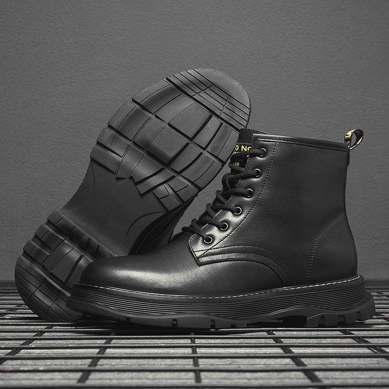 Men's Winter Cotton Fleece-Lined Martin Boots: High-Top, Thick-Sole British Style Workwear Shoes for Snow.