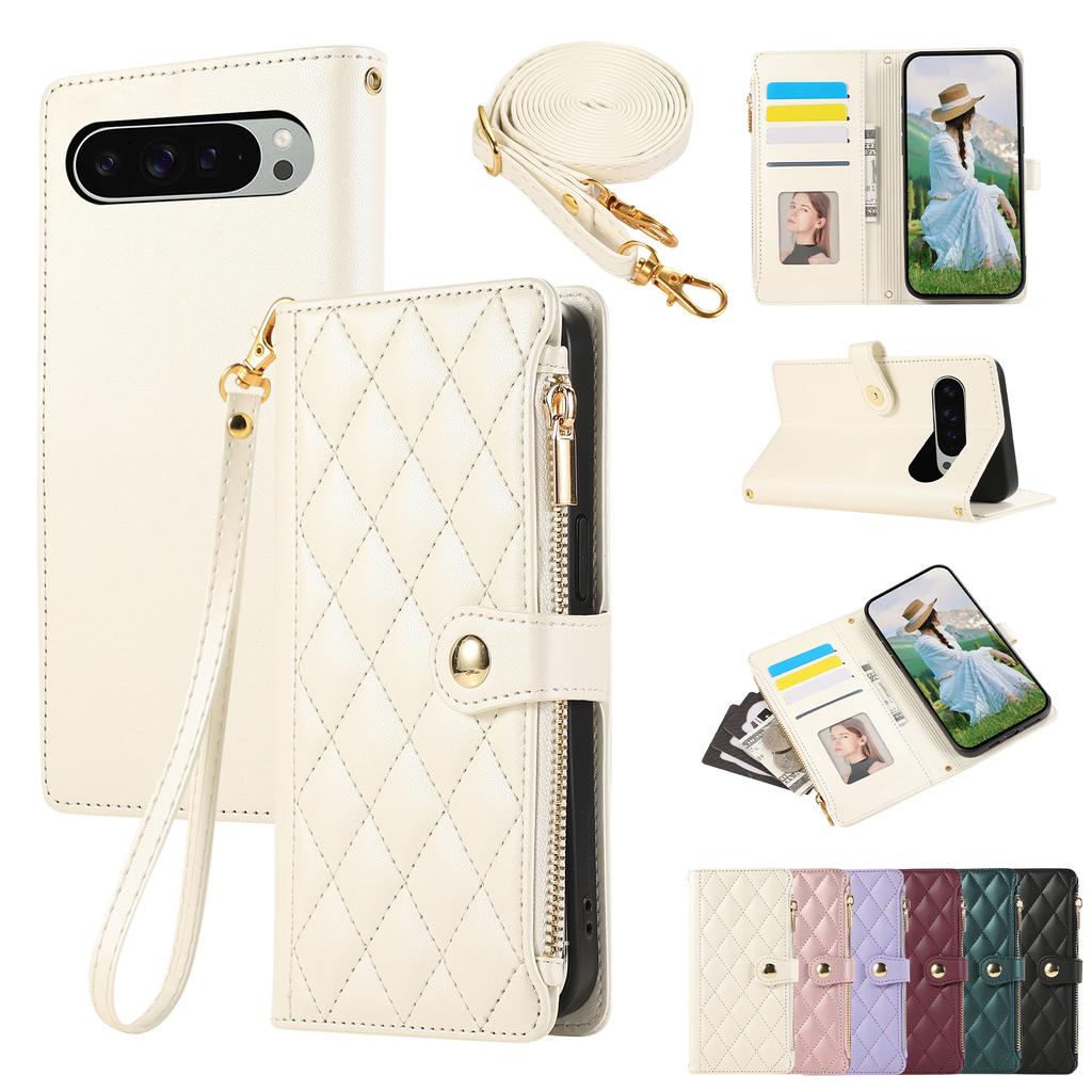 Crossbody Zipper Cards Solt Leather Flip Wallet Case For Google Pixel 9 Pro XL 8 8A 7 6 Lanyard Kickstand Bag Pocket Book Cover