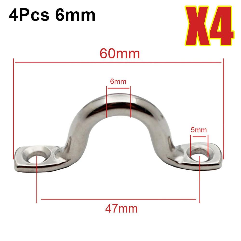 4Pcs 5/6/8mm Wire Eye Straps 316 Stainless Steel Deck Loop Canopy Engines Accessories