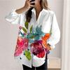 Womens Loose Fit Long Sleeve Shirt With Watercolor Floral Print Collar Neck Single Pocket Casual Office Wear