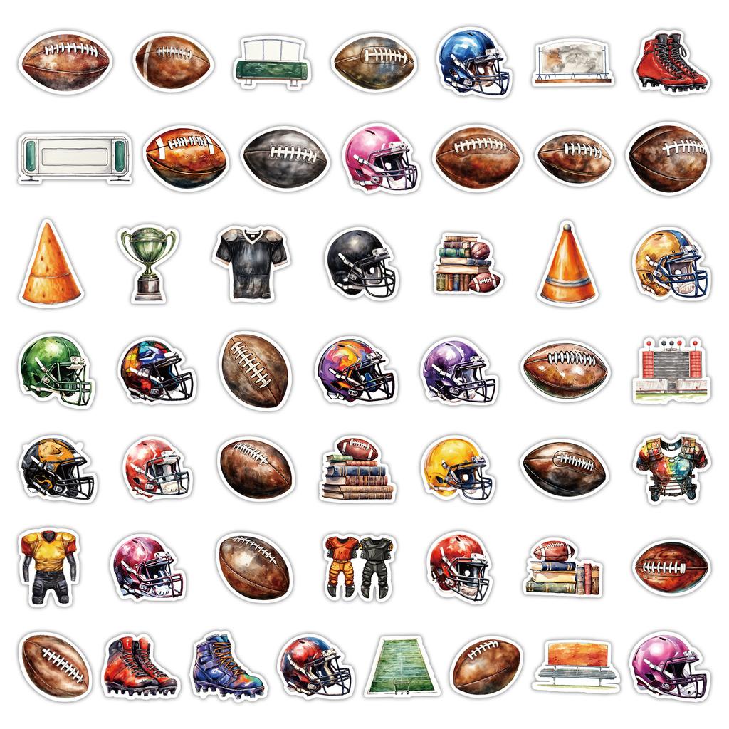 50 Watercolor Football Stickers Pack Skateboard Suitcase Mobile Phone Decoration Stickers Waterproof Creative Computer DIY Stickers