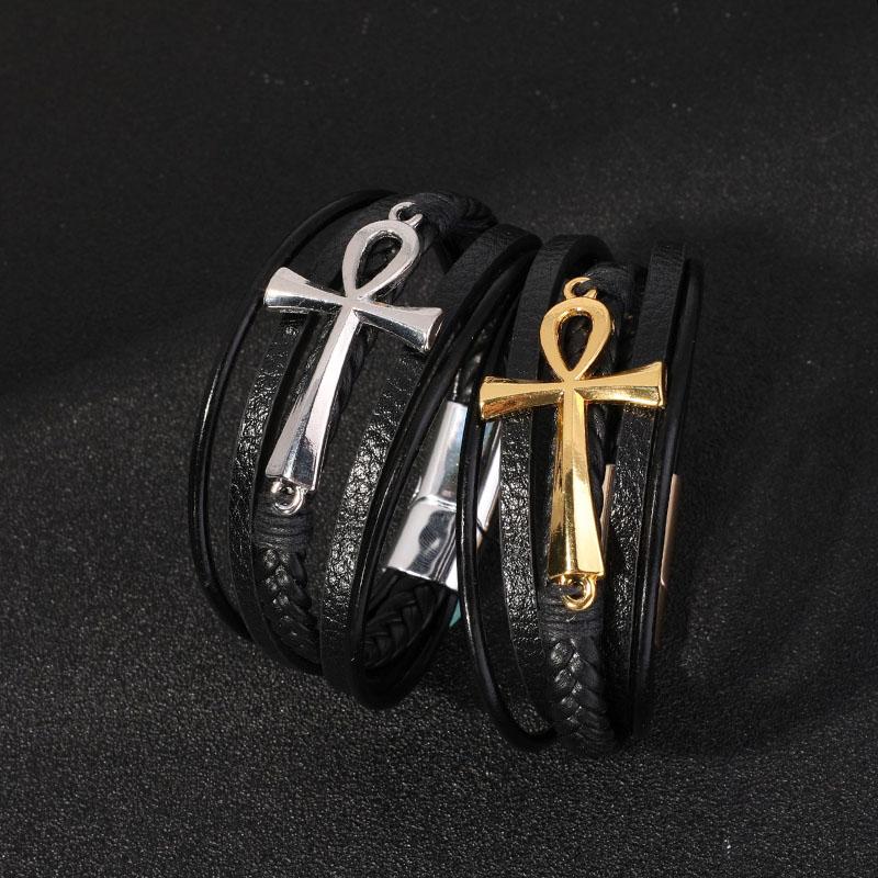 Lucky Jesus Cross Bracelets Man Cuff Bangle Leather Wristband Hand  Accessories Layered Braided Leather Bracelet for Men