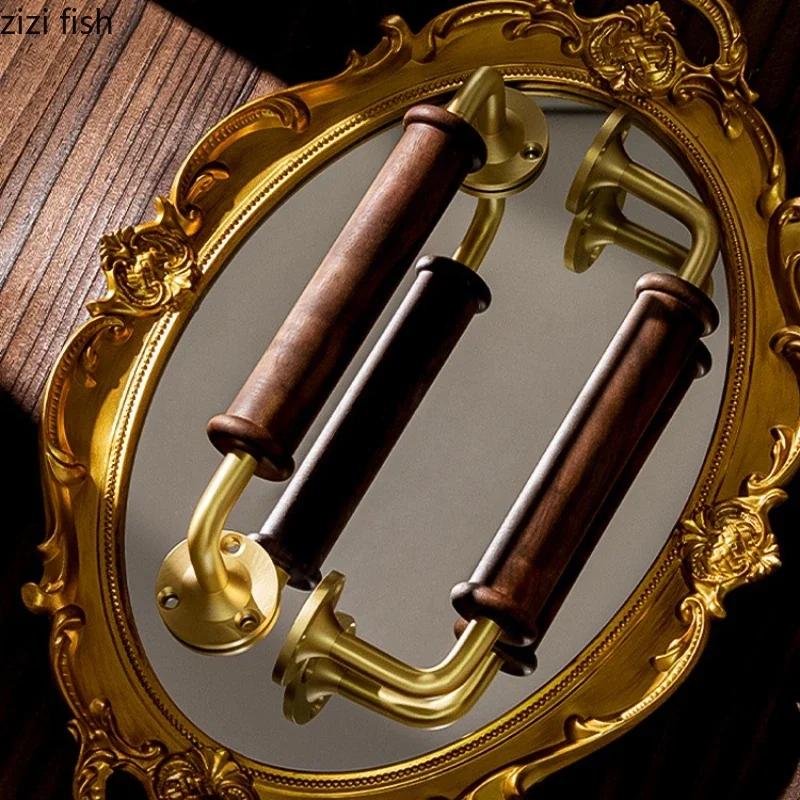 Walnut Wood Brass Handle Retro Door Handles Furniture Handle Cabinet Handles Solid Wood Handle Home Door Hardware Accessories