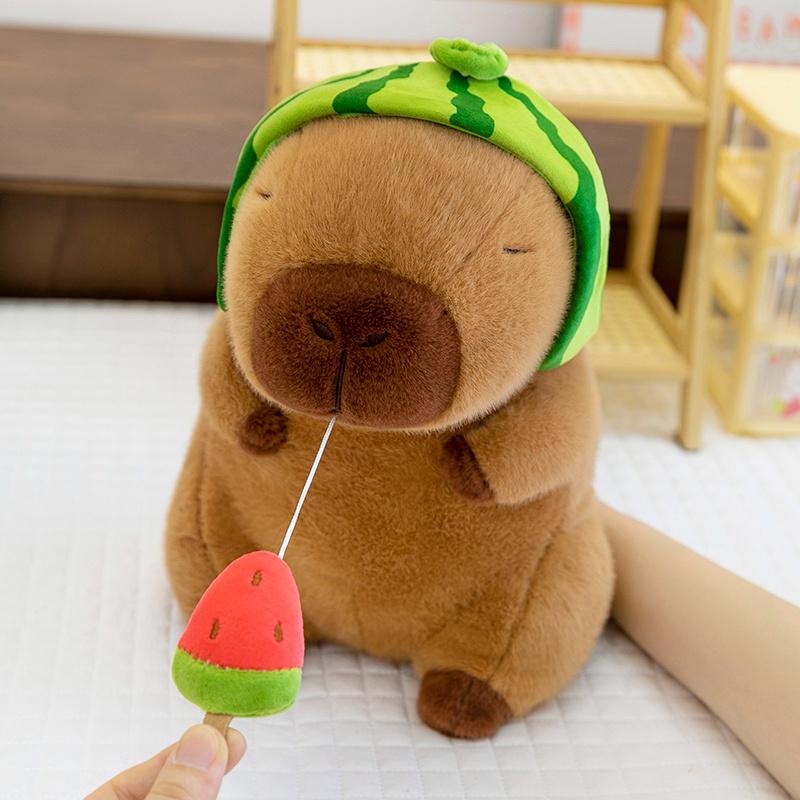 Cuddly Watermelon Capybara Plush Toys Funny Animal Pulling Thread Toys Soft Chubby Fruit Capybara Doll Lovely Children Toys