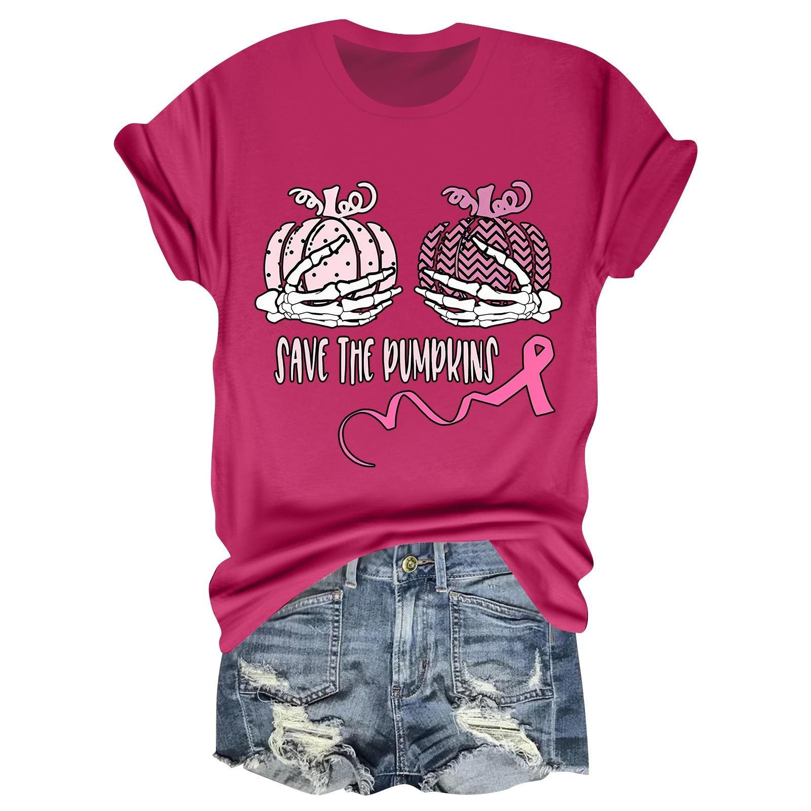 

Women s Casual Halloween Breast Print T-Shirt Round Neck Pullover Short Sleeve Top L