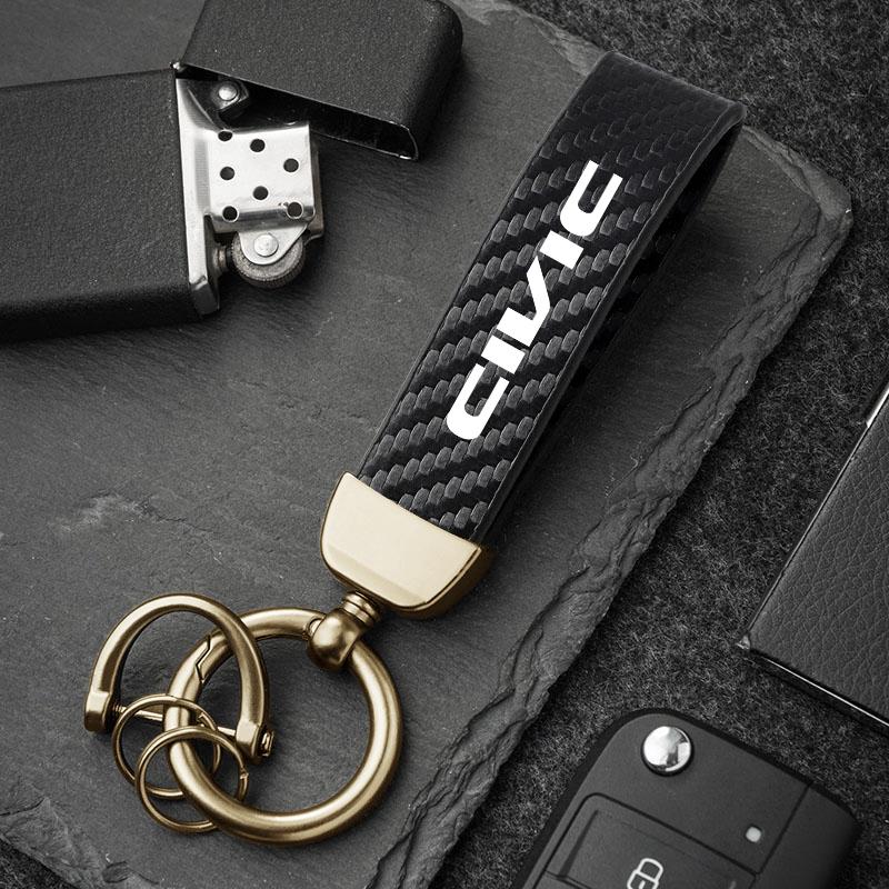 UNYDV1 Car Titanium Alloy Keychains Carbon Fiber Style Key Chain For Honda Civic Accord Fit Jazz Pilot CRV Odyssey Passport City HRV