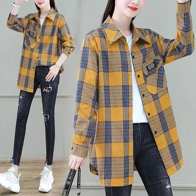 2025 Spring/Autumn Women's Plaid Cotton Long Sleeve Plus Size Loose Fit Top