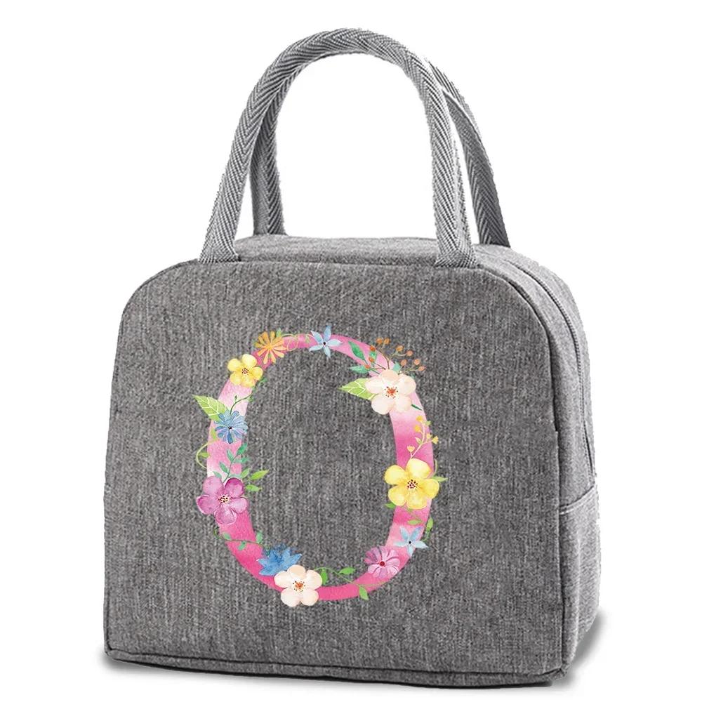 Reusable Insulated Lunch Bag Canvas Insulated Lunch Storage Bag Ladies Men's Portable Lunch Bag Waterproof Letter Pattern