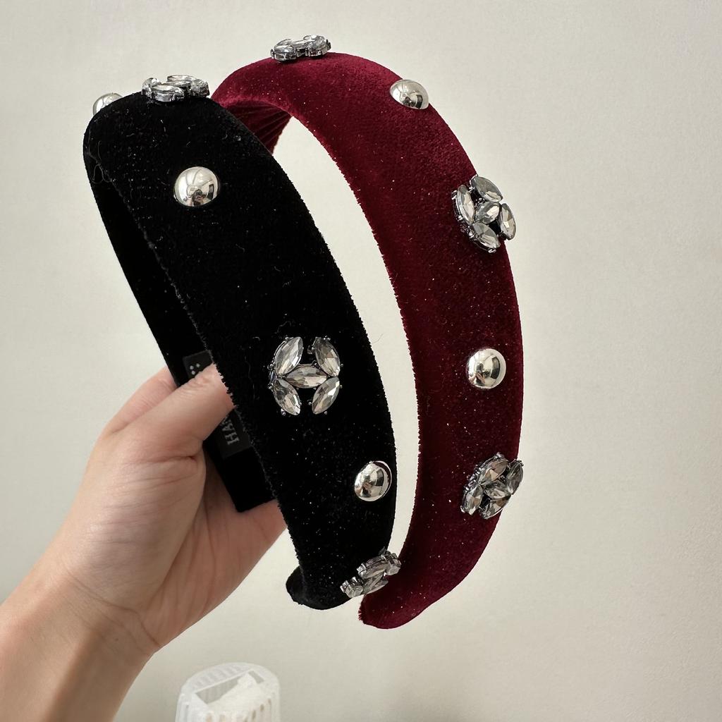 Lyxig Strass Sammet Håraccessoarer Pannband Hårband För Kvinnor Mode Glänsande Kristall Förtjockade Halkfria Hårringar Huvudbonad