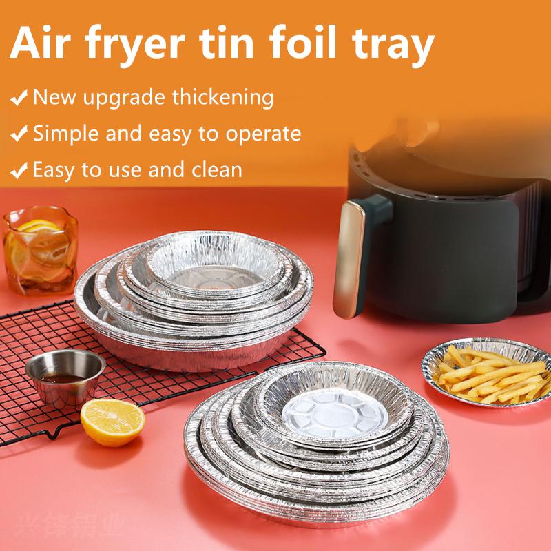 50pc Oil-proof Aluminum Foil Tin Box Round Disposable Bbq Tray Non-stick Liner Steaming Basket Mat For Cake Pastry Food Bakeware