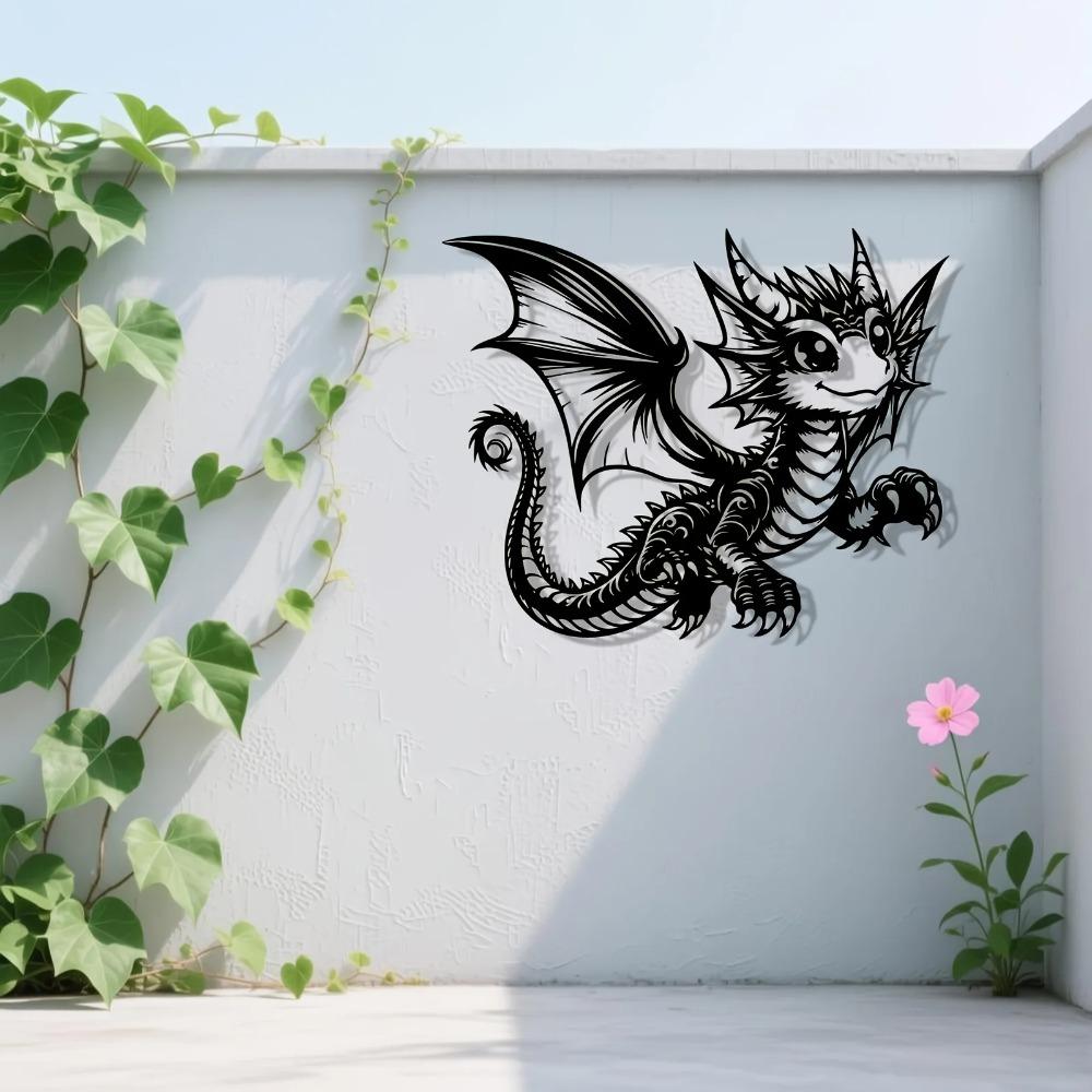 1pc Adorable Dragon Metal Wall Art, Weather-Resistant Iron Sculpture Mural for Fantasy Fans Bedroom Garden Decor