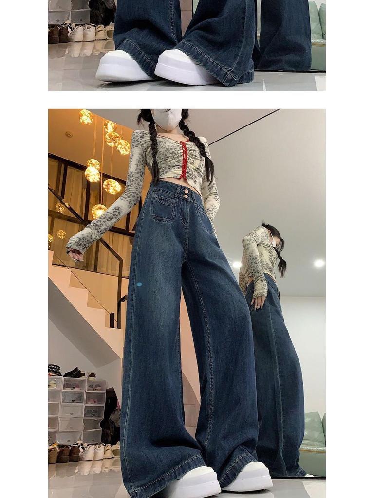 Women's American-Style High-Waist Wide Leg Jeans, Spring/Summer 2026, Loose Fit, Slimming, Plus Size, Long Pants