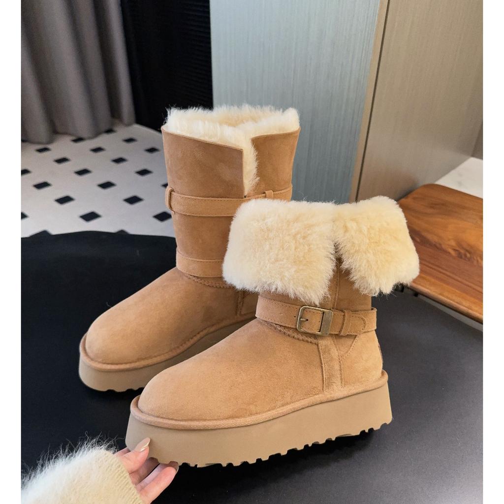 Sangpo Thick-soled Tall Tube Gray Snow Boots Women's Fur Integrated 2025 New Winter Velvet Northeast Cotton Shoes