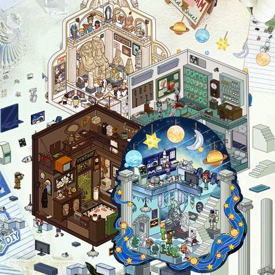 Cartoon Landscape Astronomy Museum Sticker Miniature World 3D Hut Unzip DIY Scene Manual