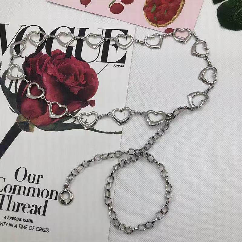 Chaîne de taille en métal amour européen et américain pour femmes, ceinture polyvalente, baume décoratif pour robe, jupe moulante, jupe, chaîne de jupe