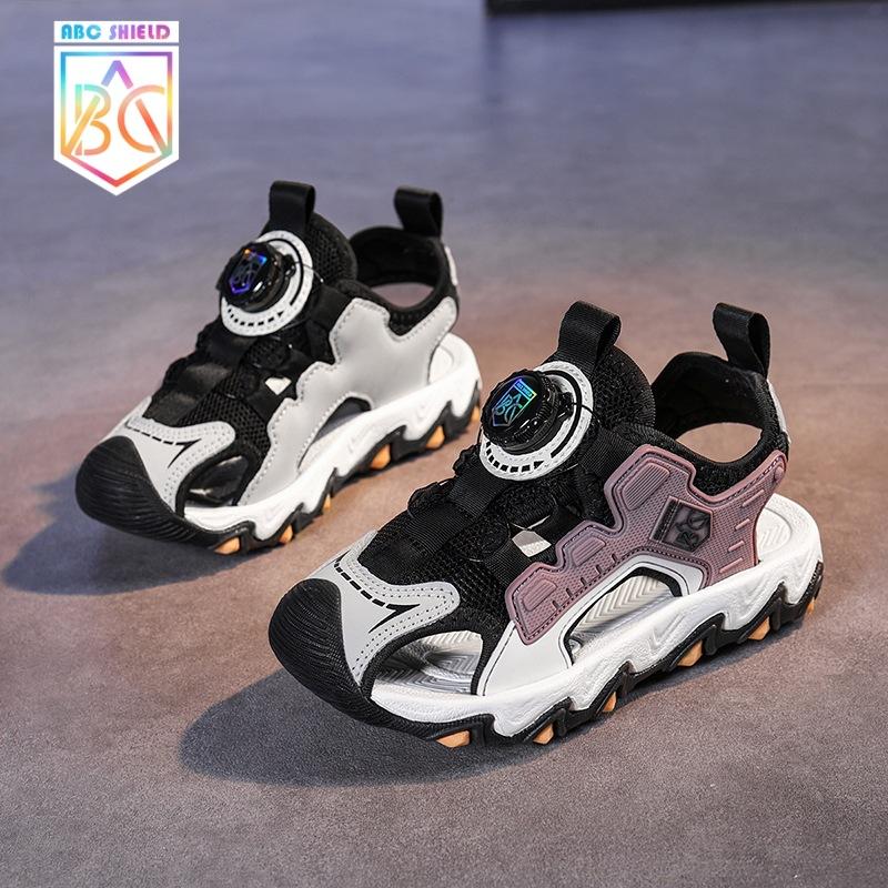 Girls sandals summer 2025 boys mesh non-slip sandals bag head beach shoes knob buckle popular children's sandals