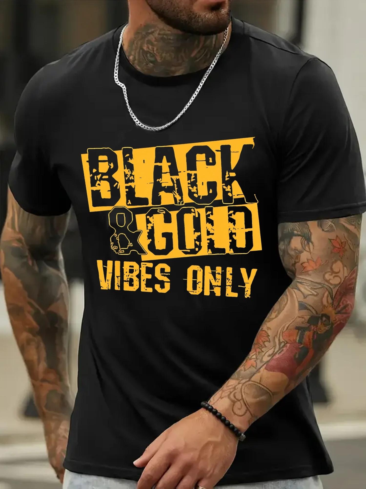 Black & Yellow Graphic T-shirt - Black & Golden Vibes Only Print M